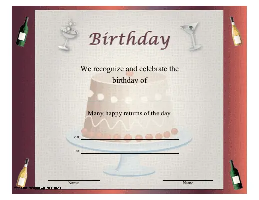 Birthday Certificate for Adults
