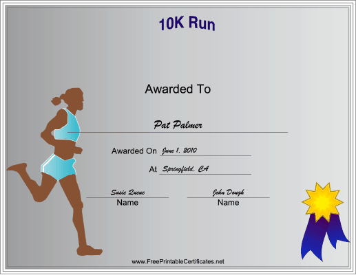 10k Participant Female certificate