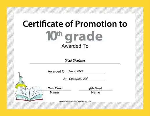 10th Grade Promotion certificate