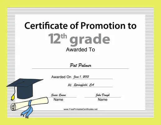 12th Grade Promotion certificate