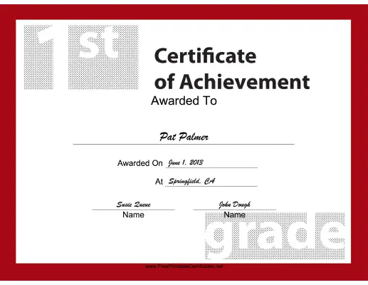 1st Grade Achievement certificate