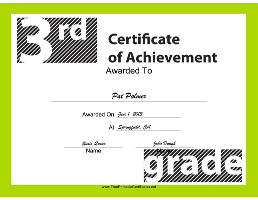 3rd Grade Achievement certificate