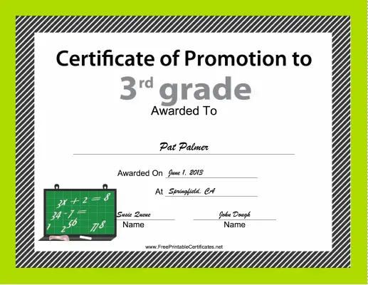 3rd Grade Promotion certificate