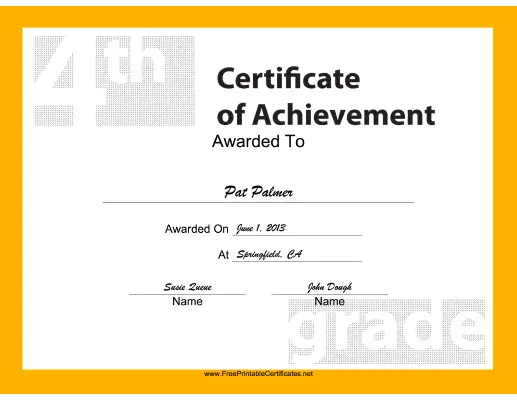 4th Grade Achievement certificate