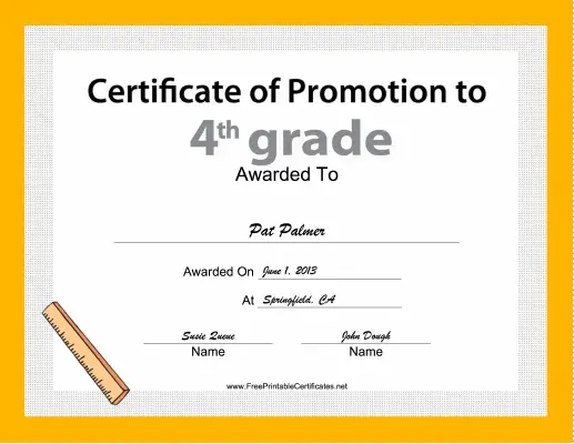 4th Grade Promotion certificate