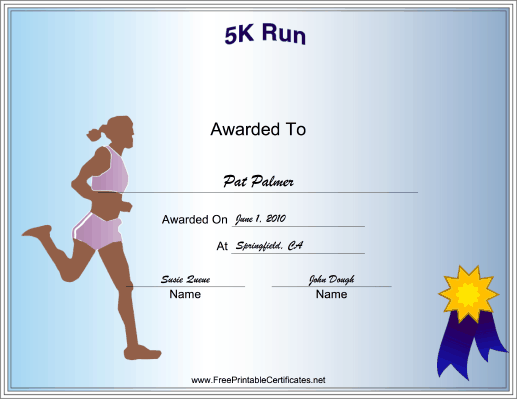 5k Participant Female certificate