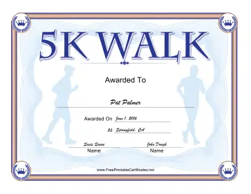 5K Walk certificate