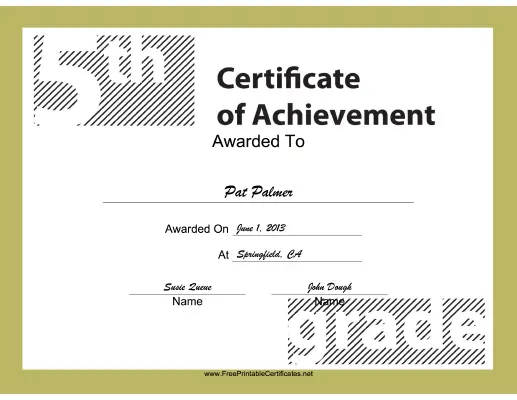 5th Grade Achievement certificate