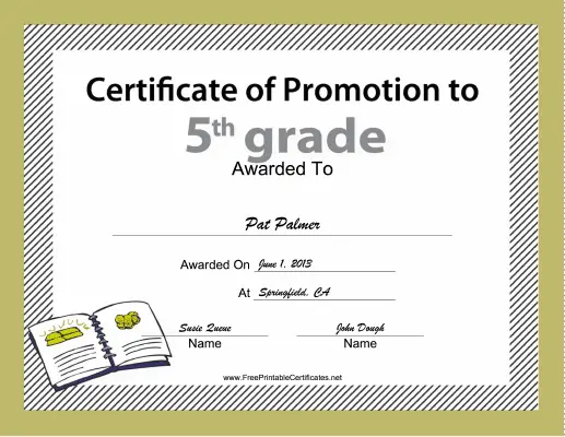 5th Grade Promotion certificate