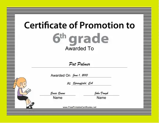 6th Grade Promotion certificate