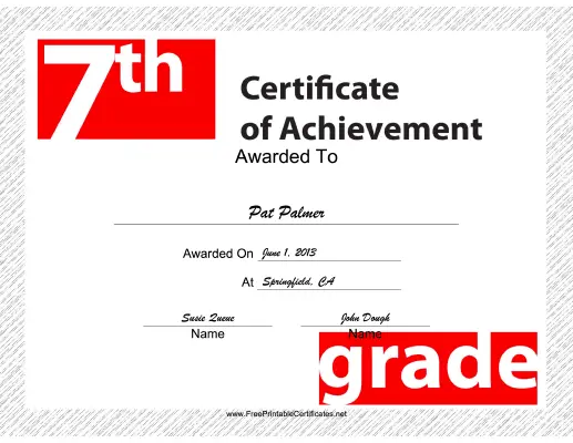7th Grade Achievement certificate