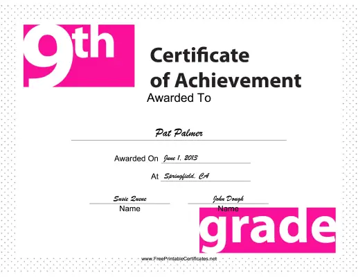 9th Grade Achievement certificate