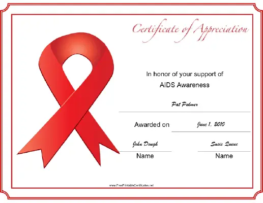 AIDS Awareness Ribbon certificate