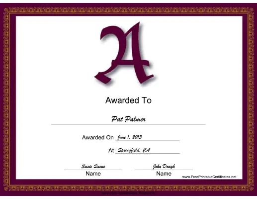 A Monogram certificate