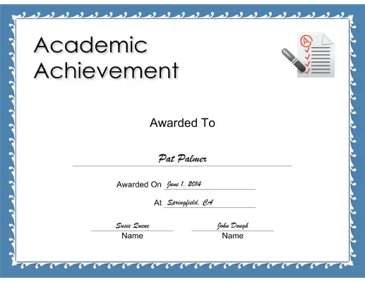 Academic Achievement certificate