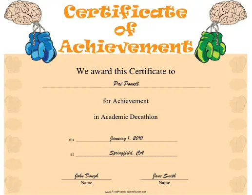 Academic Decathlon certificate