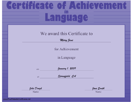 Achievement in Language certificate