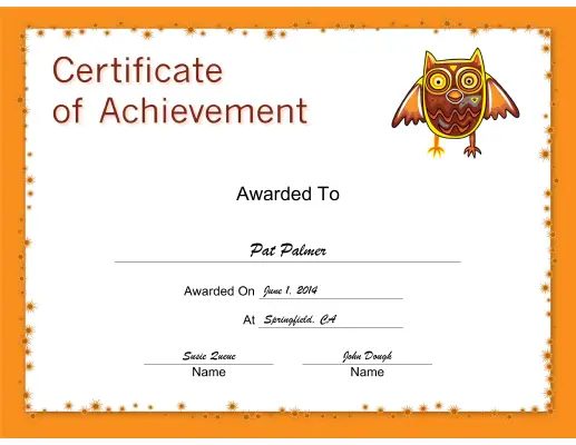 Owl Achievement certificate