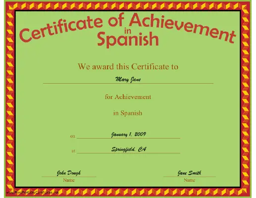 Achievement in Spanish certificate