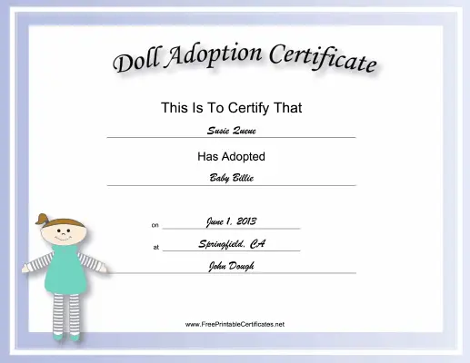 Adoption Certificate Doll Academic certificate