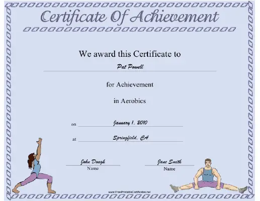 Aerobics certificate