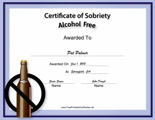 Alcohol-Free certificate