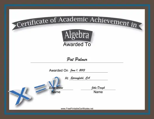 Algebra Academic certificate