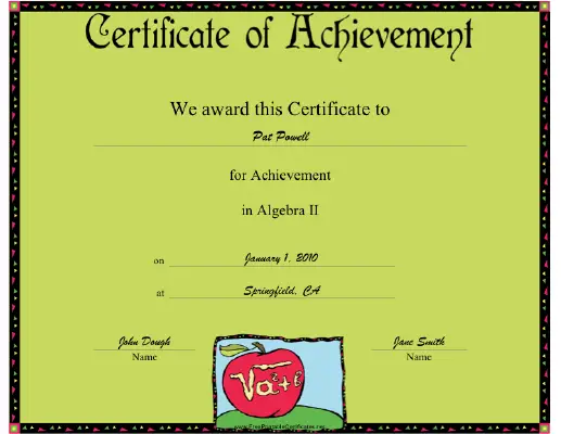 Algebra II certificate