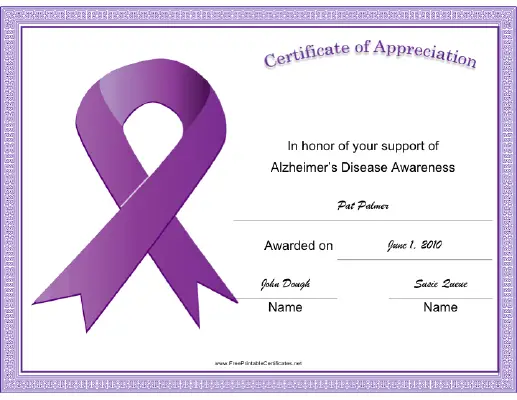 Alzheimers Disease Awareness Ribbon certificate