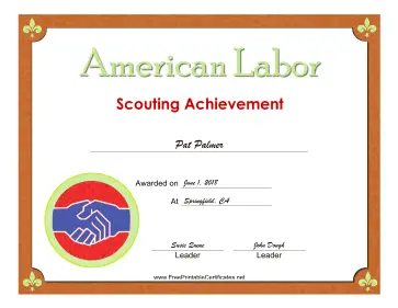 American Labor Badge certificate