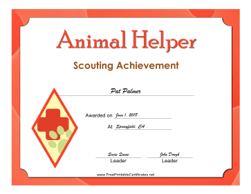 Animal Helper Badge certificate