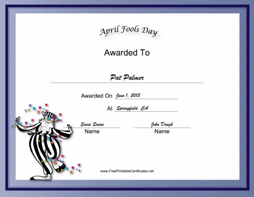 April Fools Day Holiday certificate