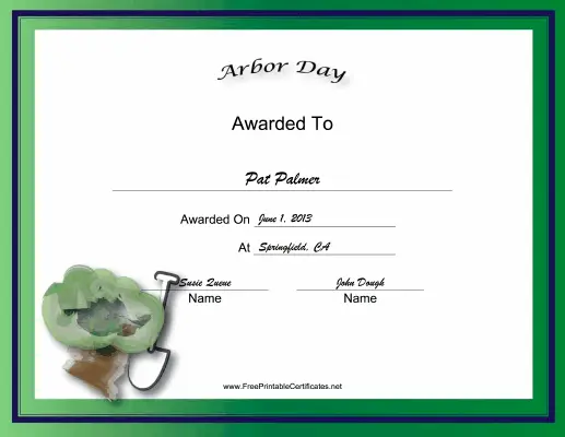 Arbor Day Holiday certificate
