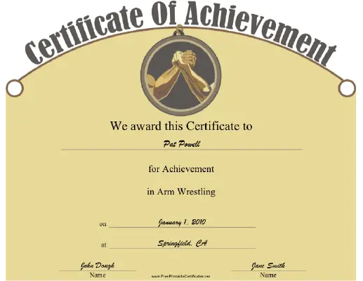 Arm Wrestling certificate
