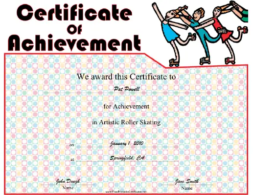 Artistic Roller Skating certificate