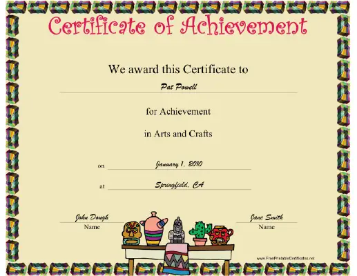 Arts and Crafts certificate