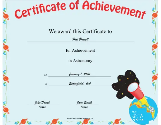 Astronomy certificate