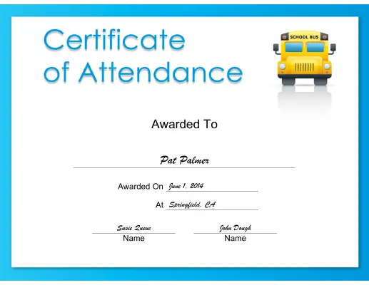 Attendance certificate