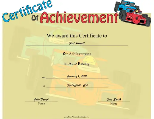 Auto Racing certificate
