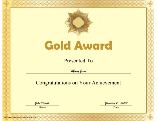 Gold Award certificate