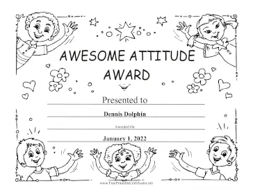 Awesome Attitude Award Black and White certificate