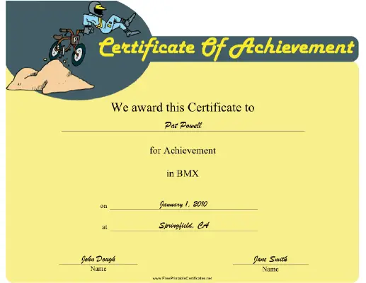 BMX certificate