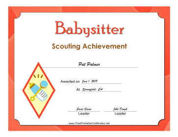 Babysitter Badge certificate