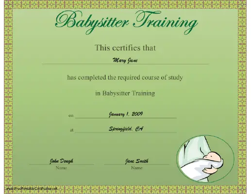 Babysitter Training certificate