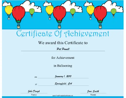 Ballooning certificate