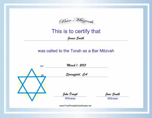 Bar Mitzvah certificate