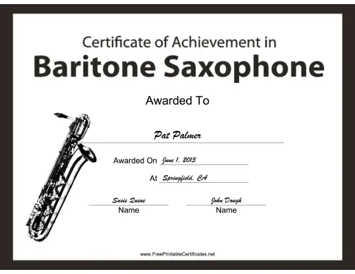 Baritone Saxophone Instrumental Music certificate