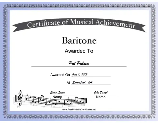 Baritone Vocal Music certificate