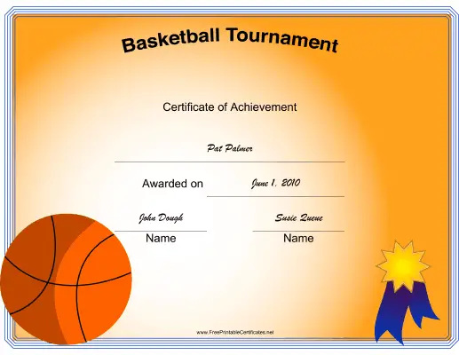 Basketball Tournament certificate