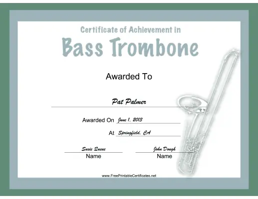 Bass Trombone Instrumental Music certificate